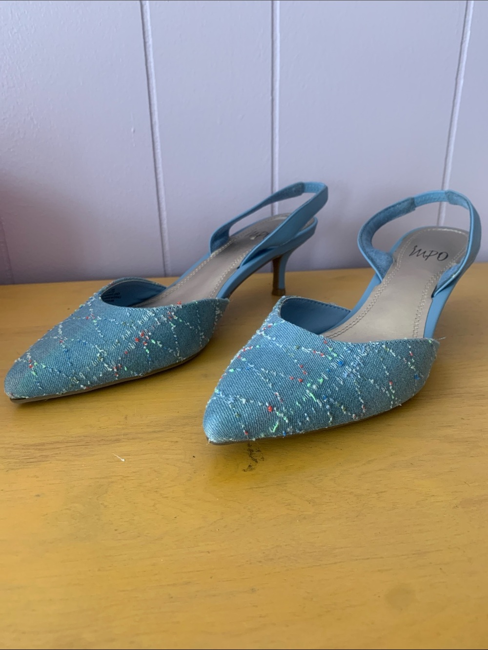 impo 7.5 Blue Slingback Pointed Toe Kitten Heel